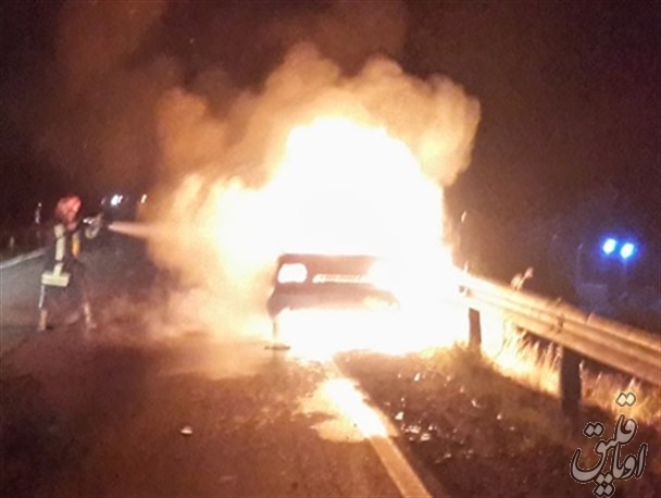 خودروی پژو ۴۰۵ در جاده مرند – تبریز خاکستر شد + عکس